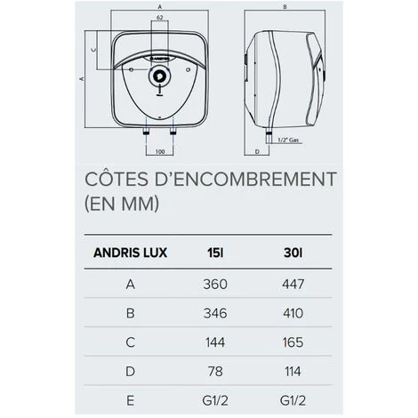 ARISTON THERMO Ariston Andris Lux Chauffe Eau électrique Compact 44.7x41cm Sur évier, 30L, Blanc + Groupe De Sécurité Raccordement Femelle Ø 3/4” 4 ARISTON THERMO Ariston Andris Lux Chauffe Eau électrique Compact 44.7x41cm Sur évier, 30L, Blanc + Groupe De Sécurité Raccordement Femelle Ø 3/4” – Image 2