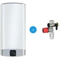 ARISTON THERMO Ariston VELIS EVO Chauffe-eau électrique Plat 80L, 1500W, Classe énergétique B, Blanc + Groupe De Sécurité Raccordement Femelle Ø 3/4”